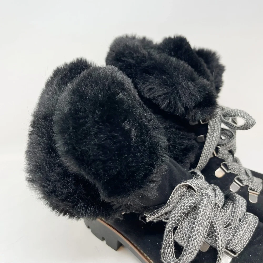 WHITE MOUNTAIN Women’s Black GLAMOROUS ANKLE BOOTIE Lug Sole Shearling Fur Sz 11